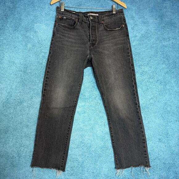 Levi's Premium Wedgie Jeans Womens 30 Button Fly Gray High Rise Denim Raw Hem - Picture 1 of 16